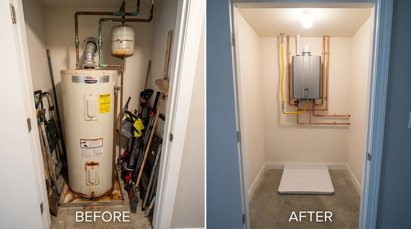 Tank water heater versus wall-mounted tankless unit comparison for Bedford, NY homeowners