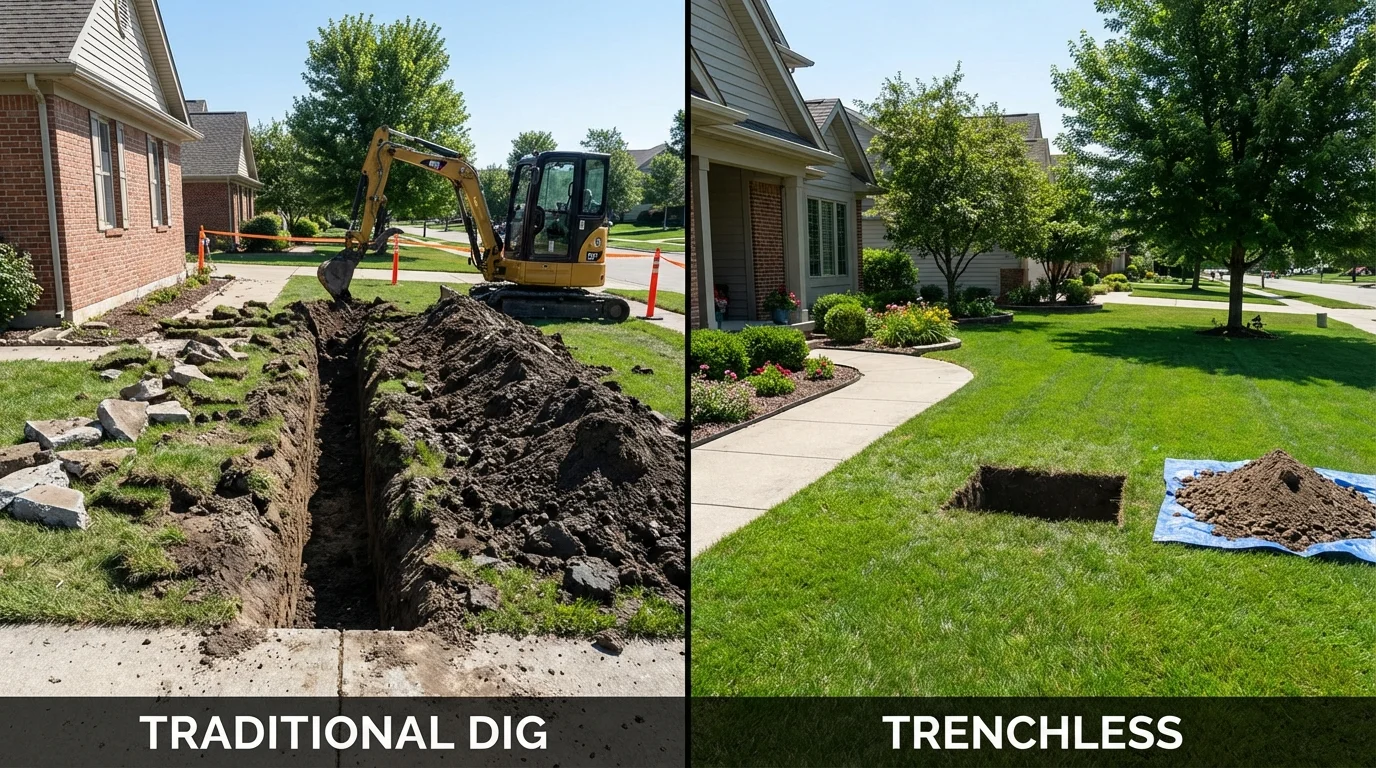 Trenchless sewer repair with minimal yard damage versus traditional excavation in Bedford, NY